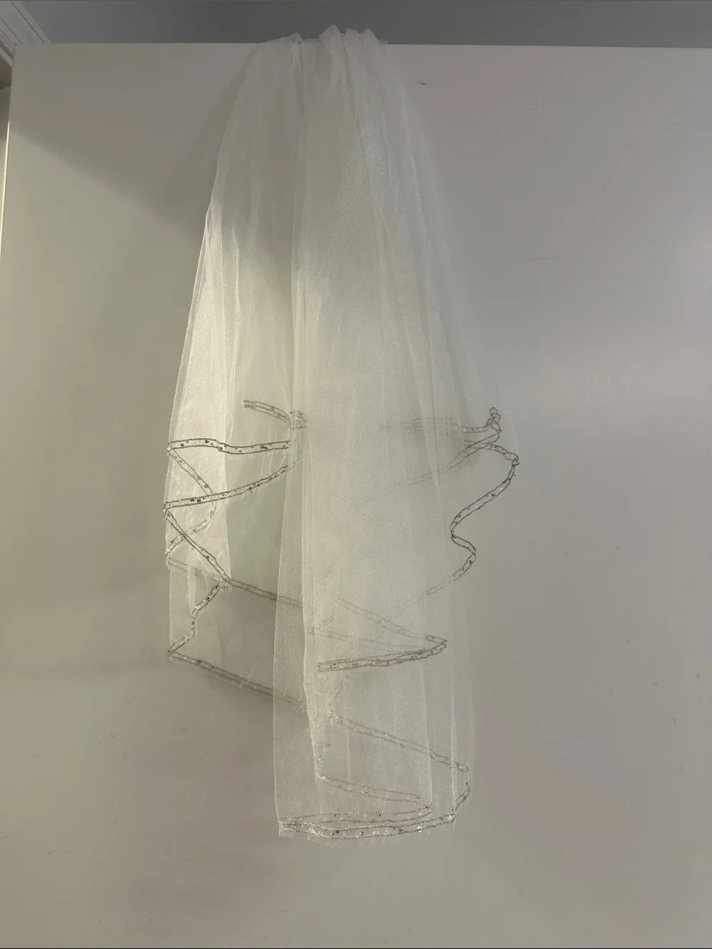 Bridal Veil with Silver Trim - White